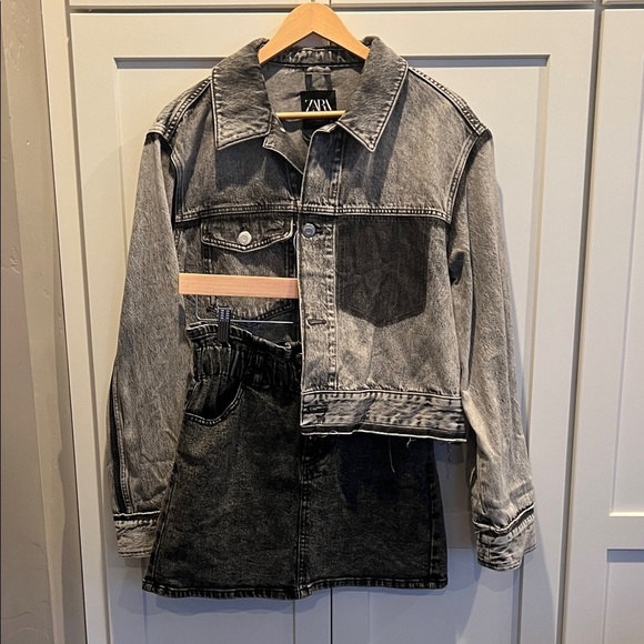 Zara Jackets & Blazers - Zara Two-Tone Denim Jacket and Skirt Set